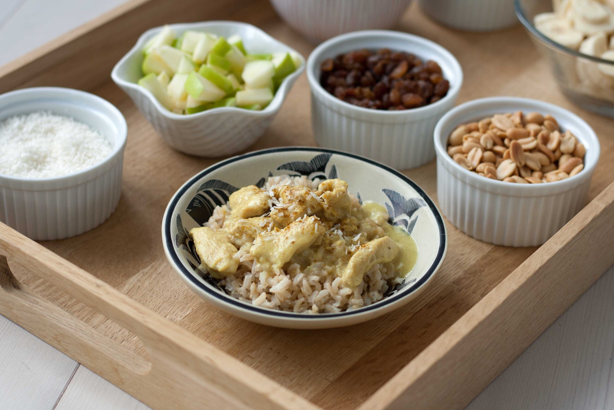 Chicken Curry with Delicious Toppings - Indonesian Rijsttafel