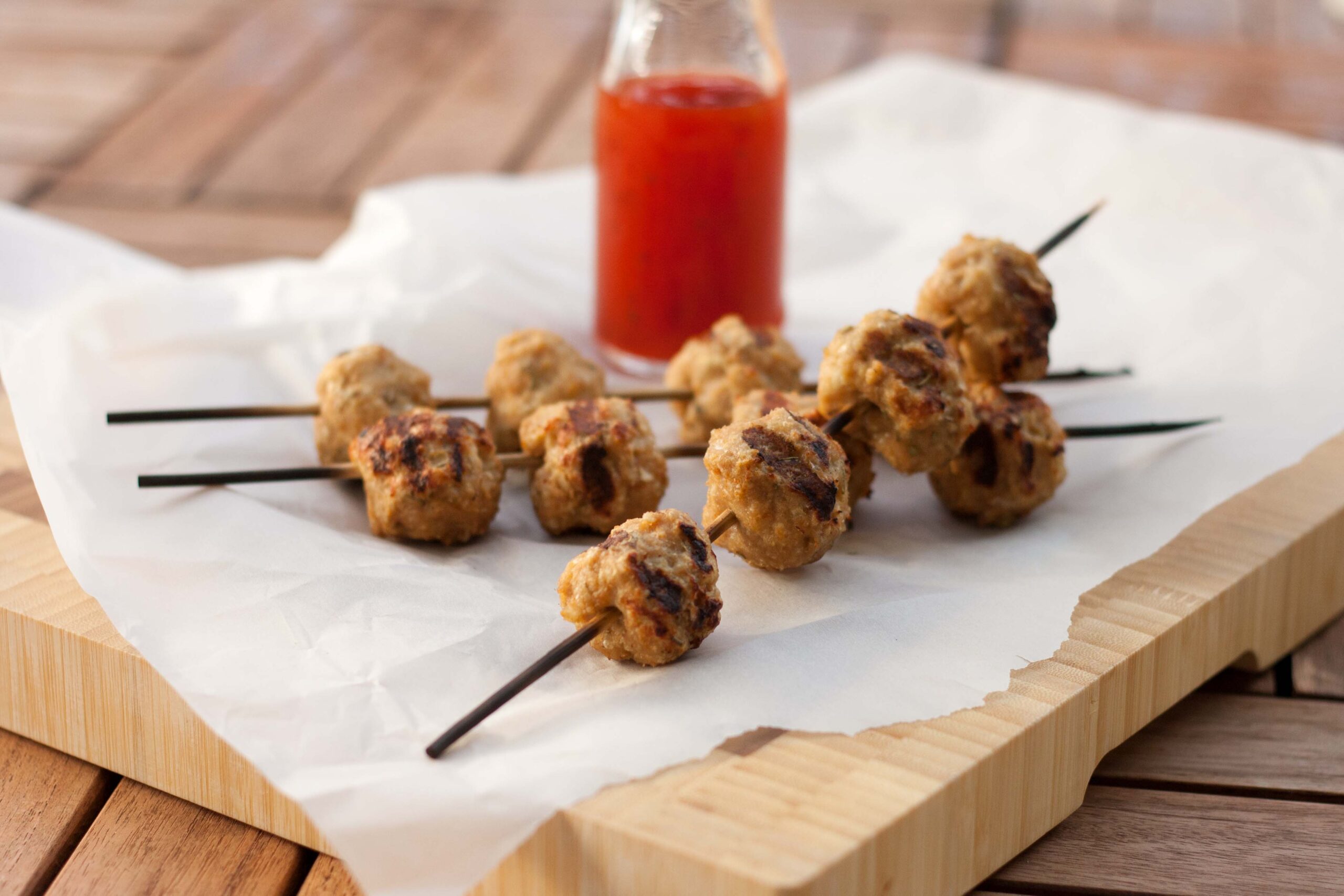 Recipe for Healthy Chicken Meatballs on Wooden Sticks