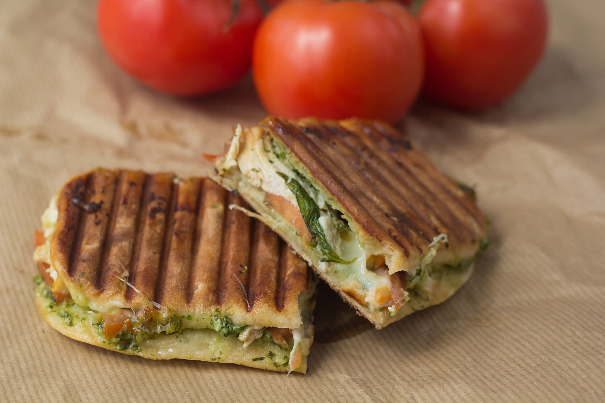 Recipe for Panini with Chicken, Pesto and Mozzarella